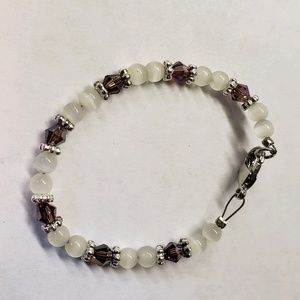 Baby Bracelet with White Cats Eye Beads